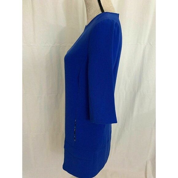 Zara Womens Solid Royal Blue Long Seeve Crew Neck Mini Dress Small - Picture 3 of 7